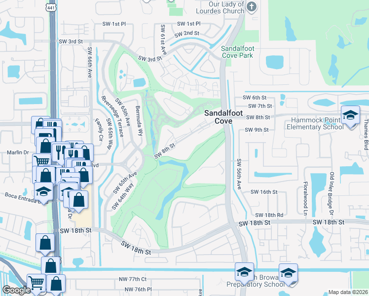 map of restaurants, bars, coffee shops, grocery stores, and more near 9300 Southwest 8th Street in Boca Raton