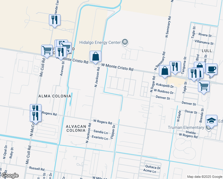 map of restaurants, bars, coffee shops, grocery stores, and more near 2018 Summerland Lane in Edinburg