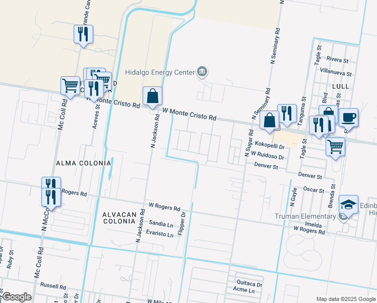 map of restaurants, bars, coffee shops, grocery stores, and more near 2016 Summerland Lane in Edinburg