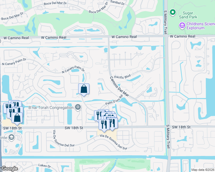 map of restaurants, bars, coffee shops, grocery stores, and more near 22916 Ironwedge Drive in Boca Raton