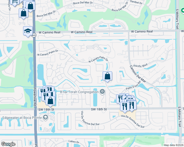 map of restaurants, bars, coffee shops, grocery stores, and more near 6432 Via Rosa in Boca Raton