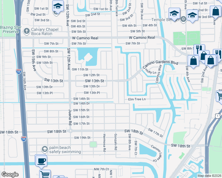 map of restaurants, bars, coffee shops, grocery stores, and more near 1377 Southwest 9th Avenue in Boca Raton