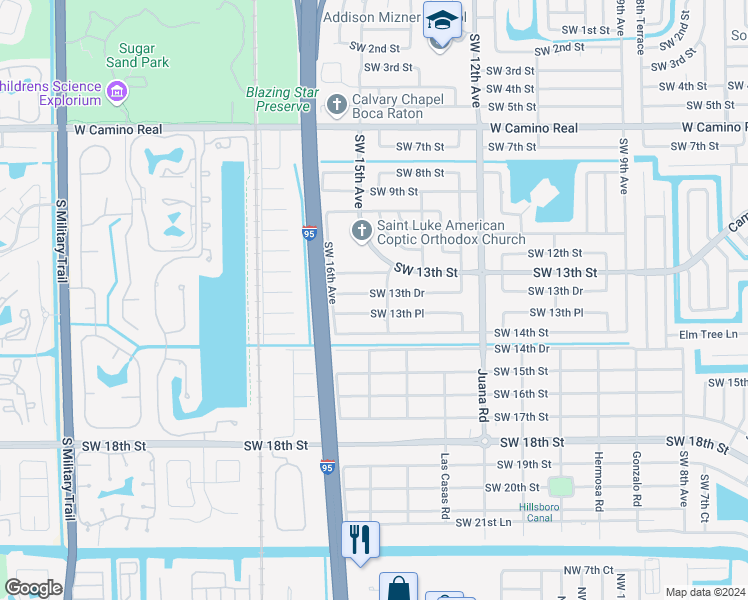 map of restaurants, bars, coffee shops, grocery stores, and more near 1385 Southwest 14th Avenue in Boca Raton