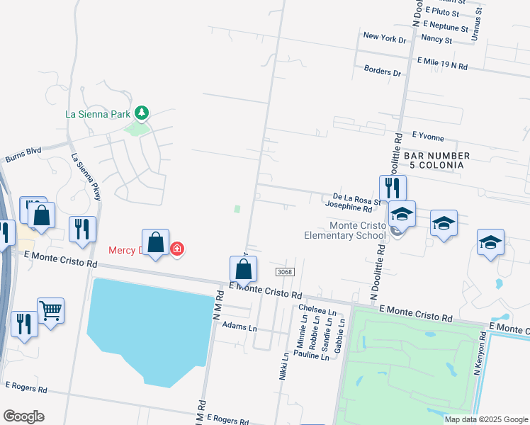 map of restaurants, bars, coffee shops, grocery stores, and more near 3922 North Gwin Road in Edinburg