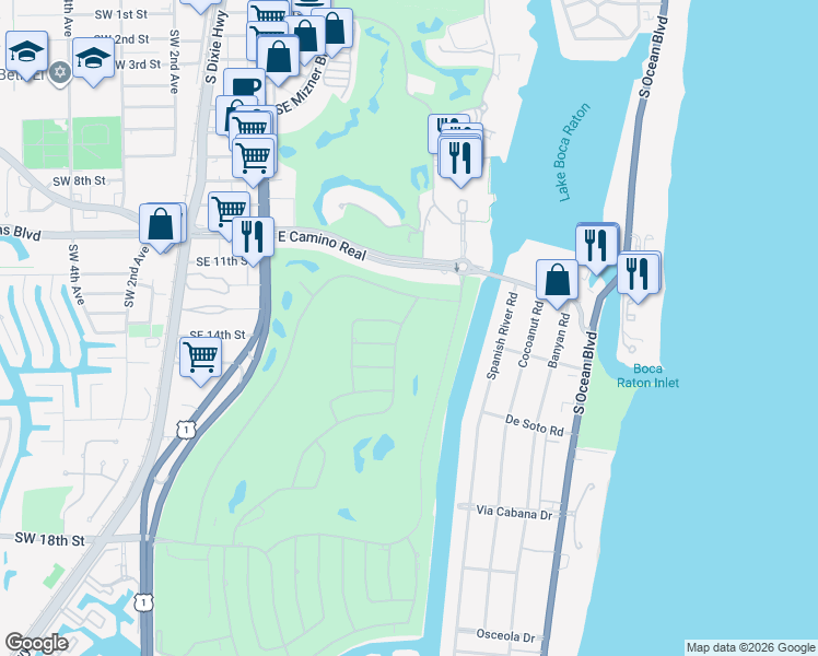 map of restaurants, bars, coffee shops, grocery stores, and more near 1388 Sabal Palm Drive in Boca Raton