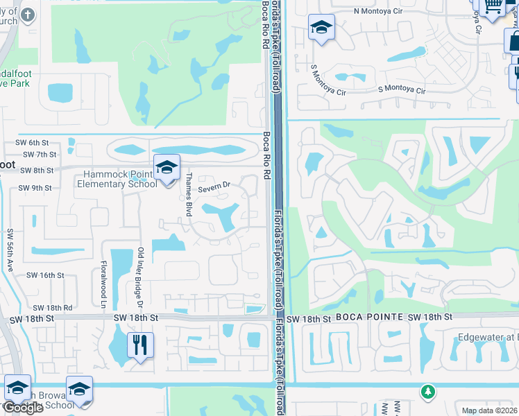 map of restaurants, bars, coffee shops, grocery stores, and more near 2 Severn Drive in Boca Raton