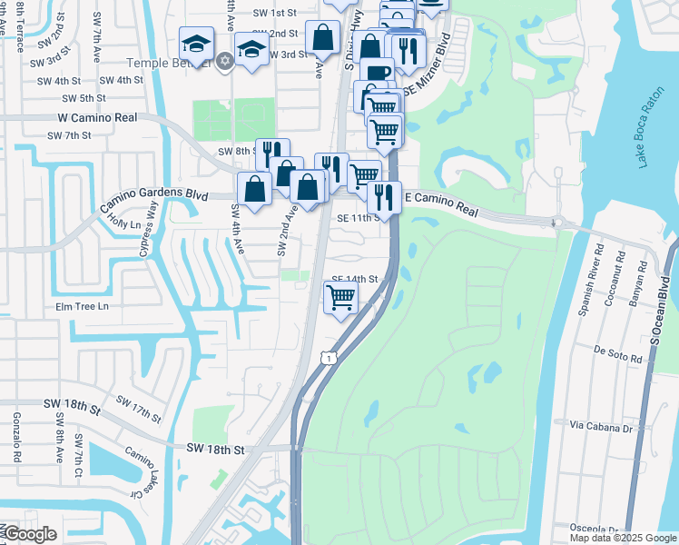 map of restaurants, bars, coffee shops, grocery stores, and more near 1450 South Dixie Highway in Boca Raton