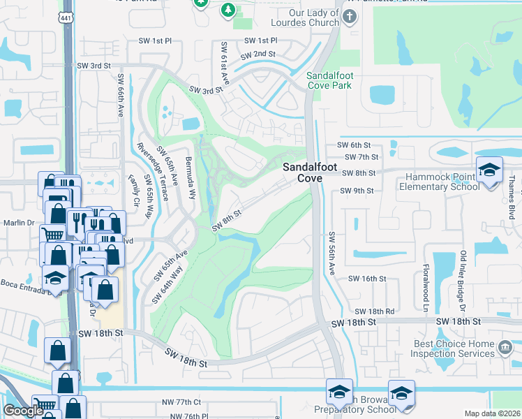 map of restaurants, bars, coffee shops, grocery stores, and more near 9300 Southwest 8th Street in Boca Raton