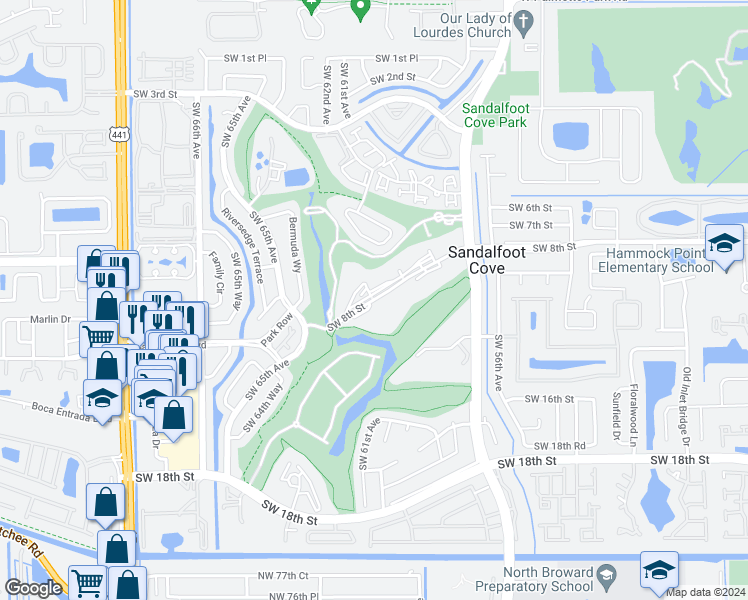 map of restaurants, bars, coffee shops, grocery stores, and more near 9430 Southwest 8th Street in Boca Raton