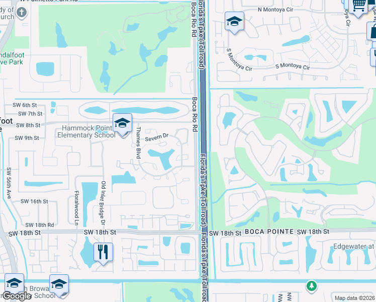 map of restaurants, bars, coffee shops, grocery stores, and more near 2 Severn Drive in Boca Raton
