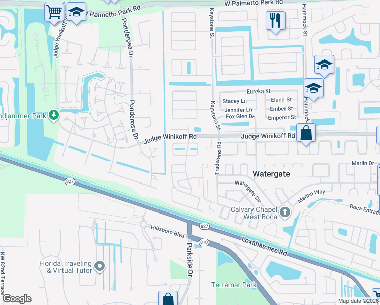 map of restaurants, bars, coffee shops, grocery stores, and more near 11144 Model Circle East in Boca Raton