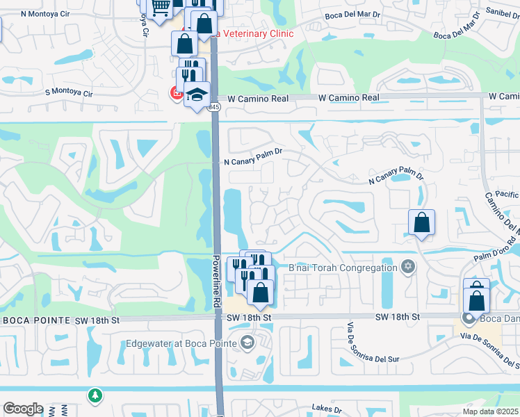 map of restaurants, bars, coffee shops, grocery stores, and more near 22799 Trelawny Terrace in Boca Raton