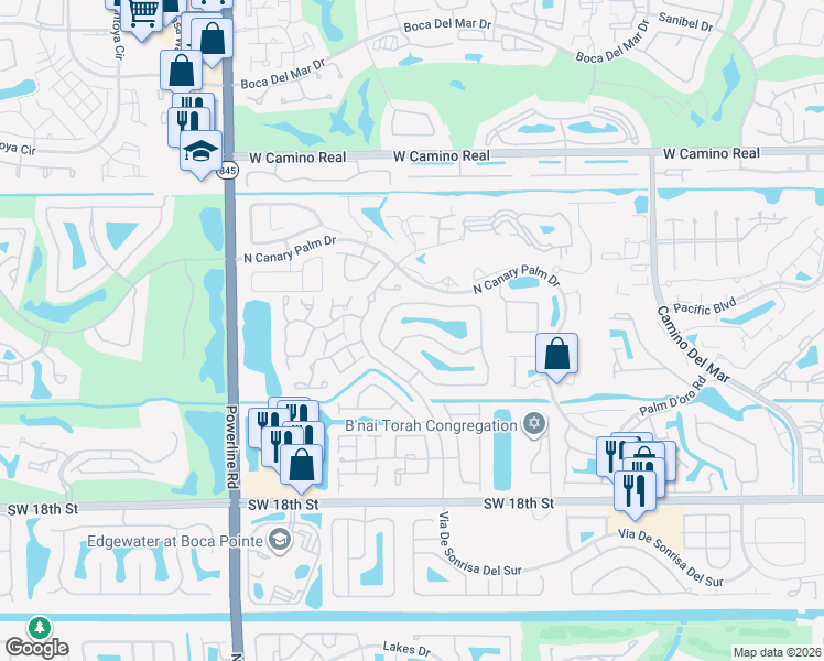 map of restaurants, bars, coffee shops, grocery stores, and more near 6491 Via Rosa in Boca Raton
