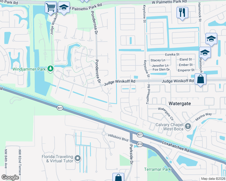 map of restaurants, bars, coffee shops, grocery stores, and more near 11203 Model Circle East in Boca Raton