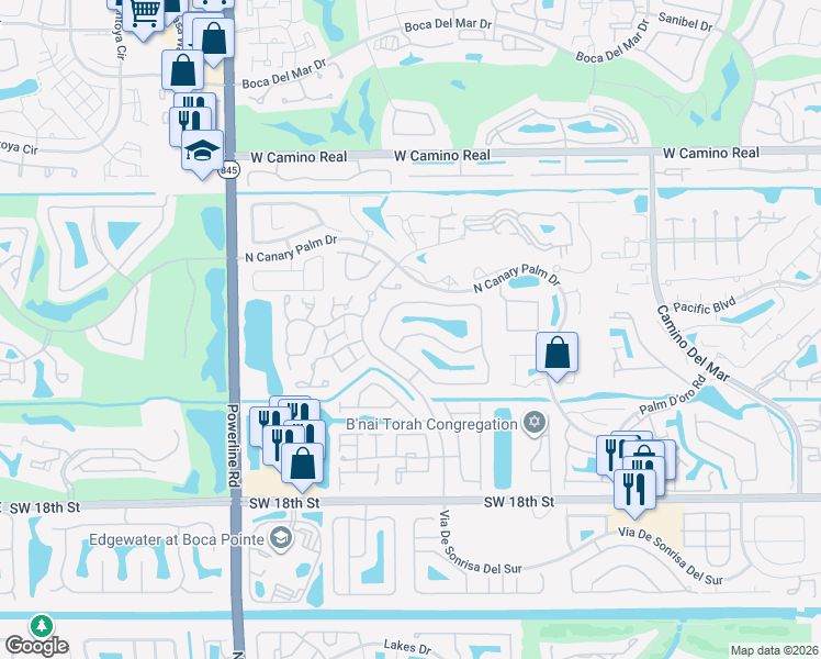 map of restaurants, bars, coffee shops, grocery stores, and more near 6491 Via Rosa in Boca Raton