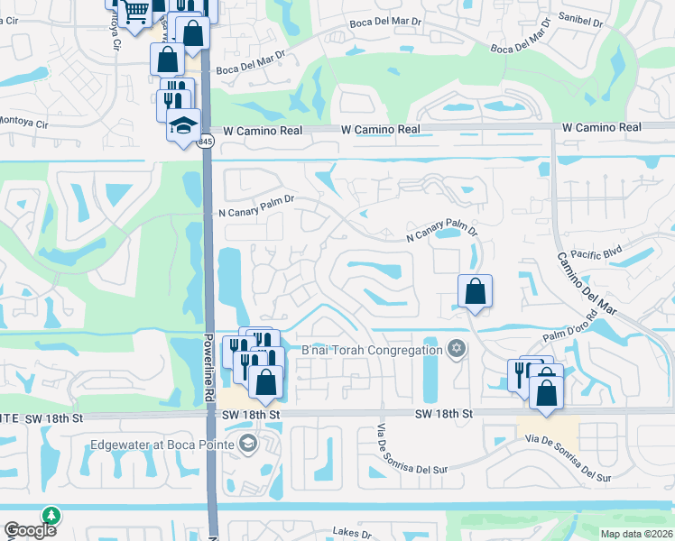 map of restaurants, bars, coffee shops, grocery stores, and more near 6510 Via Rosa in Boca Raton