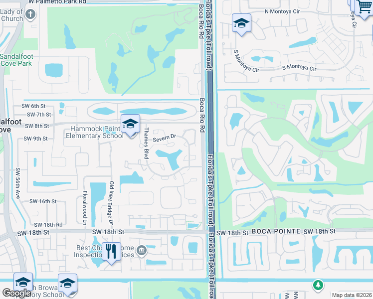 map of restaurants, bars, coffee shops, grocery stores, and more near 8201 Severn Drive in Boca Raton