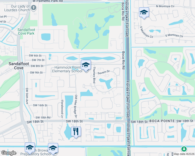 map of restaurants, bars, coffee shops, grocery stores, and more near 8285 Thames Boulevard in Boca Raton
