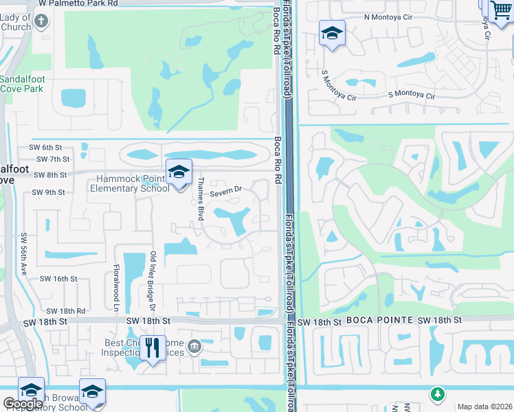 map of restaurants, bars, coffee shops, grocery stores, and more near 8201 Severn Drive in Boca Raton