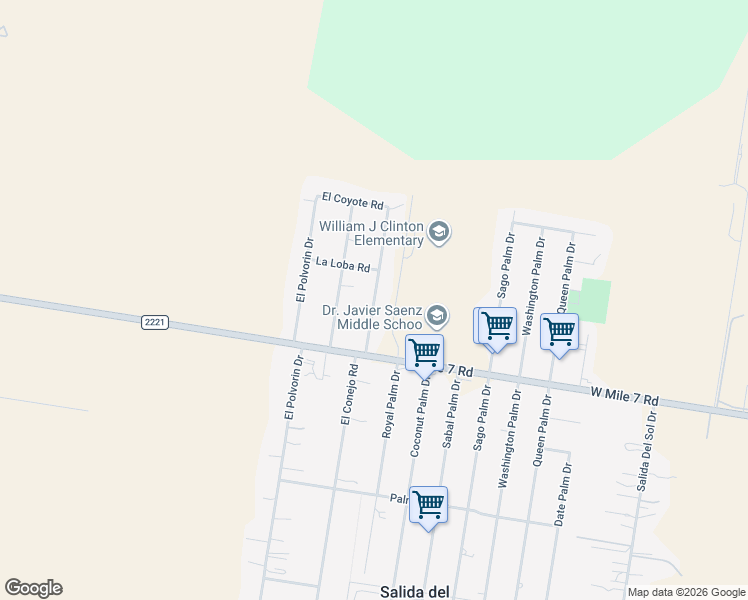 map of restaurants, bars, coffee shops, grocery stores, and more near 18117 El Conejo Drive in Penitas