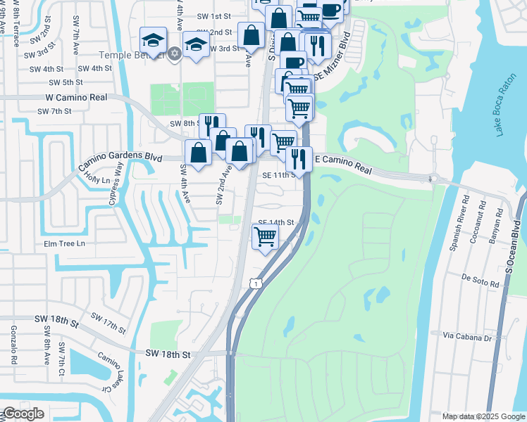 map of restaurants, bars, coffee shops, grocery stores, and more near 15 Southeast 13th Street in Boca Raton