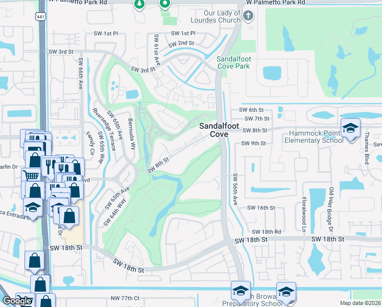 map of restaurants, bars, coffee shops, grocery stores, and more near 9233 Southwest 8th Street in Boca Raton