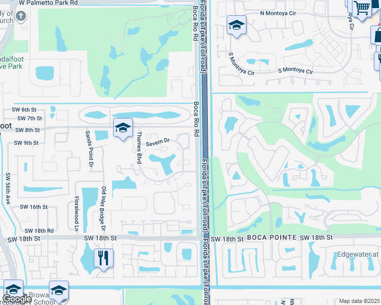 map of restaurants, bars, coffee shops, grocery stores, and more near 8099 Severn Drive in Boca Raton