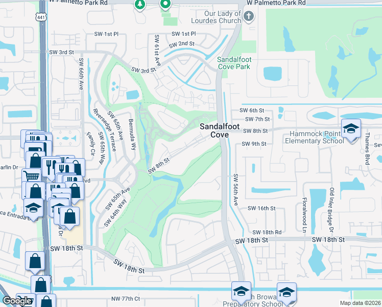 map of restaurants, bars, coffee shops, grocery stores, and more near 9233 Southwest 8th Street in Boca Raton