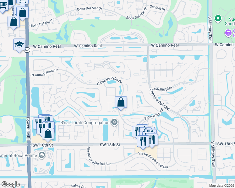 map of restaurants, bars, coffee shops, grocery stores, and more near 22781 Marbella Circle in Boca Raton