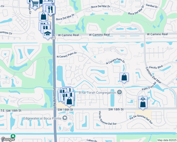 map of restaurants, bars, coffee shops, grocery stores, and more near 6510 Via Rosa in Boca Raton