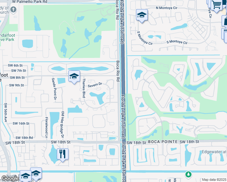map of restaurants, bars, coffee shops, grocery stores, and more near 8201 Severn Drive in Boca Raton