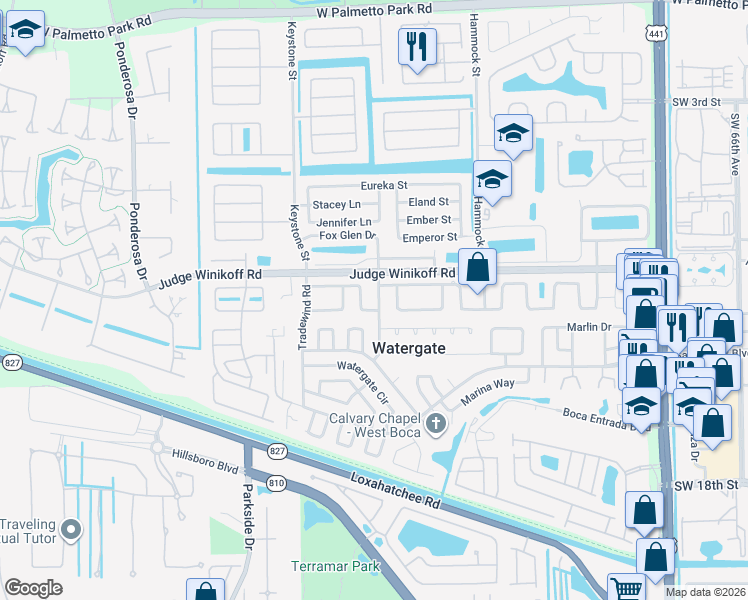 map of restaurants, bars, coffee shops, grocery stores, and more near 22733 Neptune Road in Boca Raton