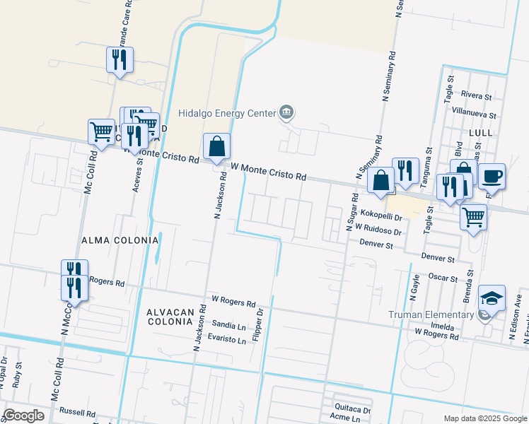 map of restaurants, bars, coffee shops, grocery stores, and more near 3412 Sahara Drive in Edinburg