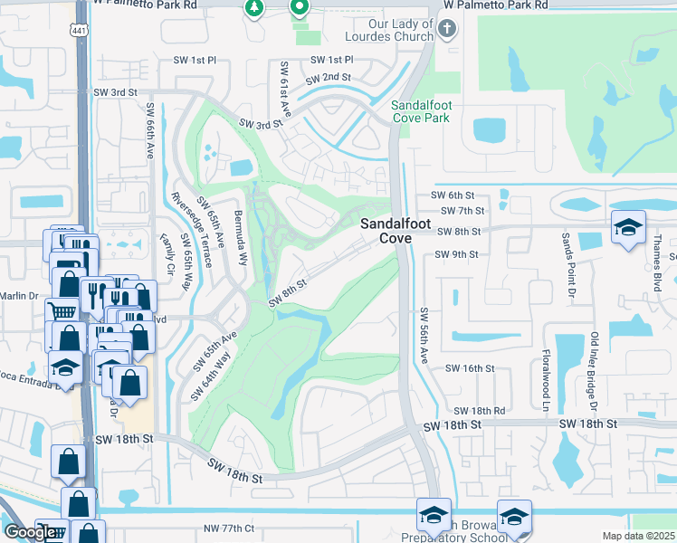 map of restaurants, bars, coffee shops, grocery stores, and more near 9233 Southwest 8th Street in Boca Raton