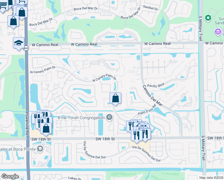 map of restaurants, bars, coffee shops, grocery stores, and more near 22781 Marbella Circle in Boca Raton