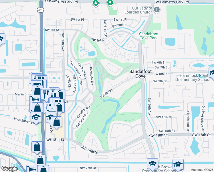 map of restaurants, bars, coffee shops, grocery stores, and more near 9355 Southwest 8th Street in Boca Raton