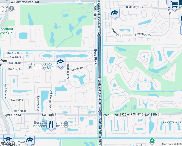map of restaurants, bars, coffee shops, grocery stores, and more near 8093 Severn Drive in Boca Raton