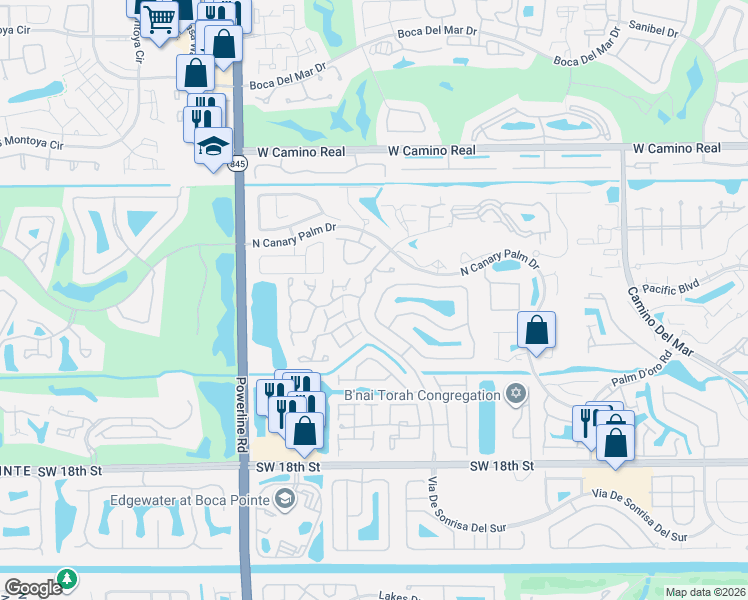 map of restaurants, bars, coffee shops, grocery stores, and more near 6510 Via Rosa in Boca Raton