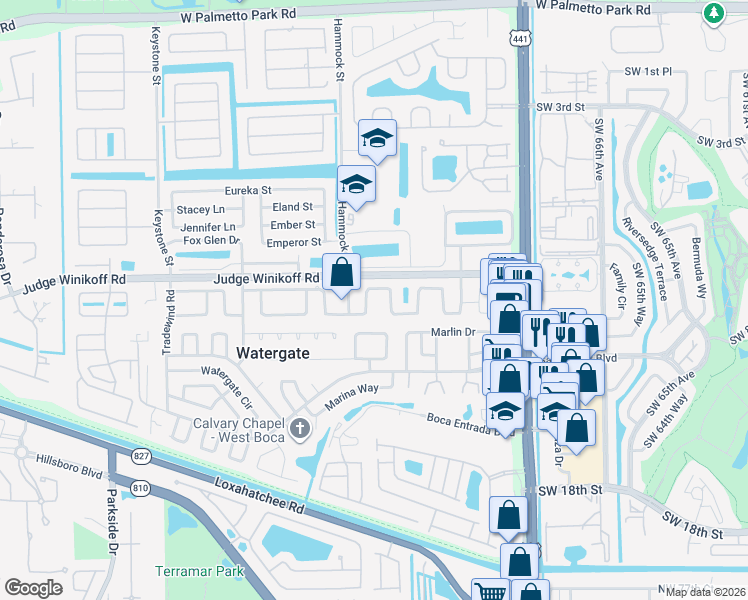 map of restaurants, bars, coffee shops, grocery stores, and more near 10390 Sleepy Brook Way in Boca Raton