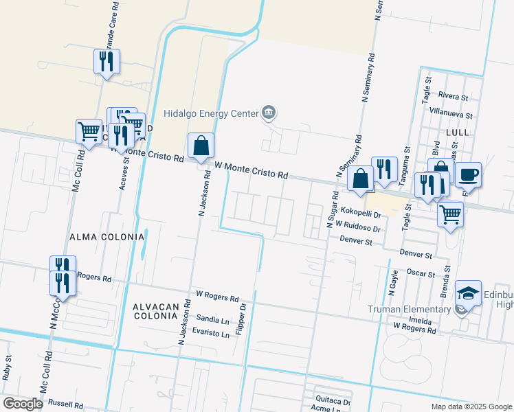 map of restaurants, bars, coffee shops, grocery stores, and more near 3505 Dessert Inn Drive in Edinburg