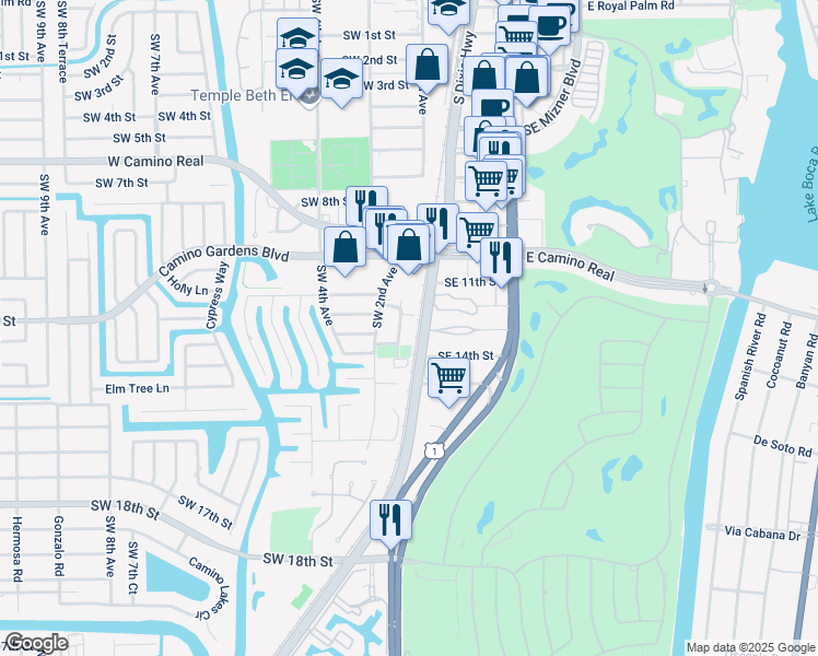 map of restaurants, bars, coffee shops, grocery stores, and more near 1231 Southwest 1st Avenue in Boca Raton