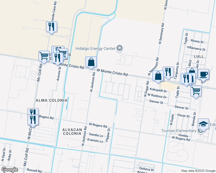 map of restaurants, bars, coffee shops, grocery stores, and more near 3412 Sahara Drive in Edinburg