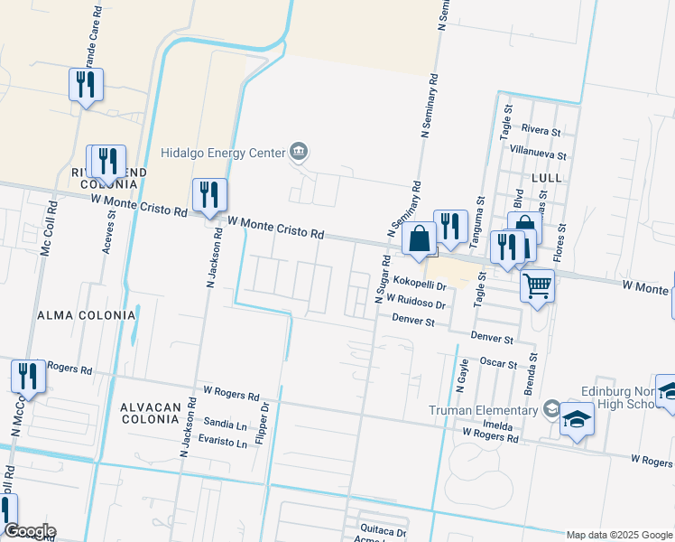 map of restaurants, bars, coffee shops, grocery stores, and more near 3504 Dunes Drive in Edinburg