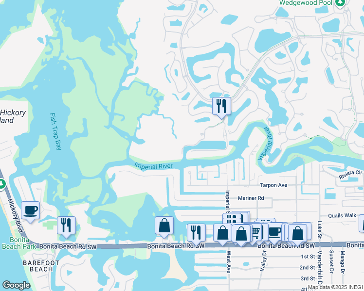 map of restaurants, bars, coffee shops, grocery stores, and more near 27720 Marina Isle Court in Bonita Springs