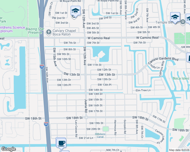 map of restaurants, bars, coffee shops, grocery stores, and more near 1142 Southwest 13th Street in Boca Raton