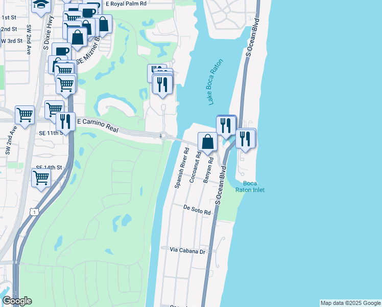 map of restaurants, bars, coffee shops, grocery stores, and more near 1000 Spanish River Road in Boca Raton