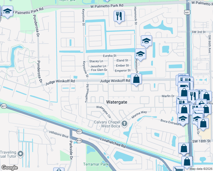 map of restaurants, bars, coffee shops, grocery stores, and more near 22733 Neptune Road in Boca Raton