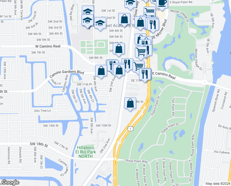 map of restaurants, bars, coffee shops, grocery stores, and more near 1231 Southwest 1st Avenue in Boca Raton