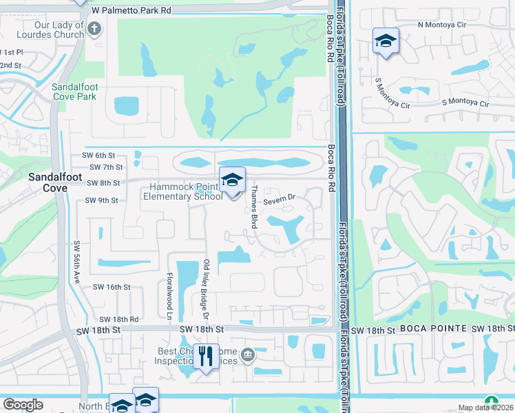 map of restaurants, bars, coffee shops, grocery stores, and more near 8297 Thames Boulevard in Boca Raton