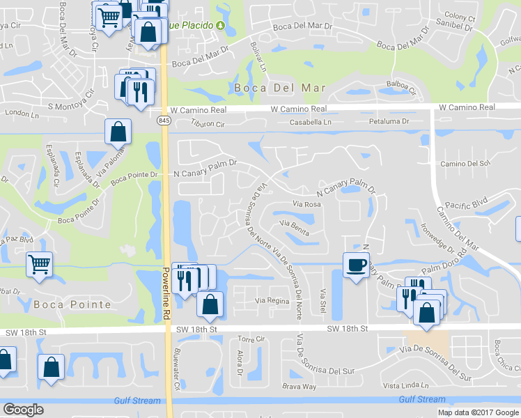 map of restaurants, bars, coffee shops, grocery stores, and more near 6510 Via Rosa in Boca Raton